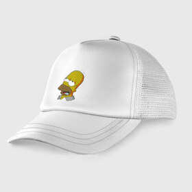 Детская кепка тракер с принтом Simpsons , Козырек - 100% хлопок. Кепка - 100% полиэстер, Задняя часть - сетка | универсальный размер, пластиковая застёжка | simpsons donut brain симпсон гомер homer