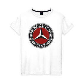Женская футболка хлопок с принтом Mercedes-Benz , 100% хлопок | прямой крой, круглый вырез горловины, длина до линии бедер, слегка спущенное плечо | mercedes benz мерседес