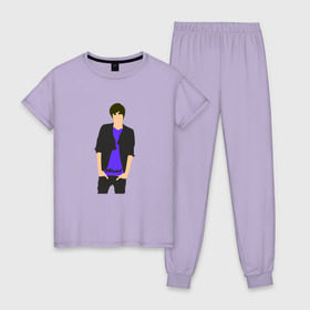 Женская пижама хлопок с принтом Никита Киоссе (Mband) , 100% хлопок | брюки и футболка прямого кроя, без карманов, на брюках мягкая резинка на поясе и по низу штанин | mband | группа | она вернется