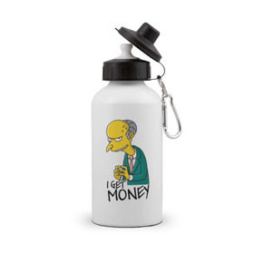 Бутылка спортивная с принтом Mr Burns get money , металл | емкость — 500 мл, в комплекте две пластиковые крышки и карабин для крепления | get | i | money | simpsons