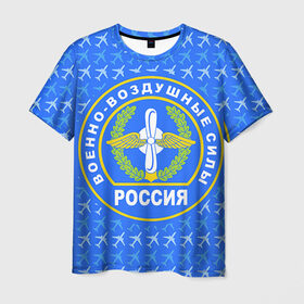 Мужская футболка 3D с принтом ВВС РОССИИ , 100% полиэфир | прямой крой, круглый вырез горловины, длина до линии бедер | авиация | герб | летчику | небо