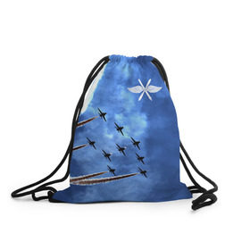 Рюкзак-мешок 3D с принтом Самолеты в небе , 100% полиэстер | плотность ткани — 200 г/м2, размер — 35 х 45 см; лямки — толстые шнурки, застежка на шнуровке, без карманов и подкладки | авиатор | авиация | ввс | герб | летчику | небо | самолет | флаг