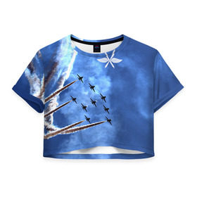 Женская футболка 3D укороченная с принтом Самолеты в небе , 100% полиэстер | круглая горловина, длина футболки до линии талии, рукава с отворотами | авиатор | авиация | ввс | герб | летчику | небо | самолет | флаг
