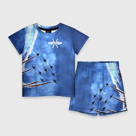 Детский костюм с шортами 3D с принтом Самолеты в небе ,  |  | авиатор | авиация | ввс | герб | летчику | небо | самолет | флаг