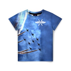 Детская футболка 3D с принтом Самолеты в небе , 100% гипоаллергенный полиэфир | прямой крой, круглый вырез горловины, длина до линии бедер, чуть спущенное плечо, ткань немного тянется | авиатор | авиация | ввс | герб | летчику | небо | самолет | флаг