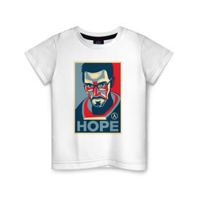 Детская футболка хлопок с принтом Half-Life HOPE , 100% хлопок | круглый вырез горловины, полуприлегающий силуэт, длина до линии бедер | Тематика изображения на принте: half life | hl | mr.freeman | мистер фрим | надежда на hl3hope | халф лайф