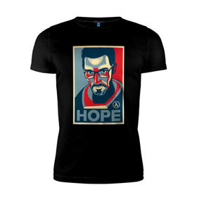 Мужская футболка премиум с принтом Half-Life HOPE , 92% хлопок, 8% лайкра | приталенный силуэт, круглый вырез ворота, длина до линии бедра, короткий рукав | half life | hl | mr.freeman | мистер фрим | надежда на hl3hope | халф лайф