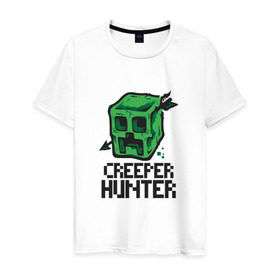 Мужская футболка хлопок с принтом Creeper hunter , 100% хлопок | прямой крой, круглый вырез горловины, длина до линии бедер, слегка спущенное плечо. | крипер | майнкрафт | охотник