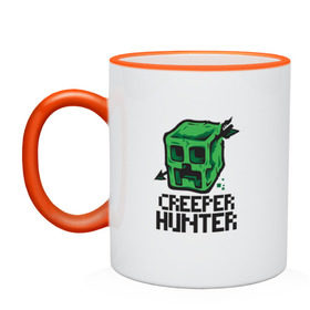 Кружка двухцветная с принтом Creeper hunter , керамика | объем — 330 мл, диаметр — 80 мм. Цветная ручка и кайма сверху, в некоторых цветах — вся внутренняя часть | крипер | майнкрафт | охотник