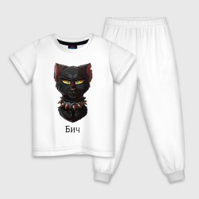 Детская пижама хлопок с принтом Коты - Воители. Бич , 100% хлопок |  брюки и футболка прямого кроя, без карманов, на брюках мягкая резинка на поясе и по низу штанин
 | 