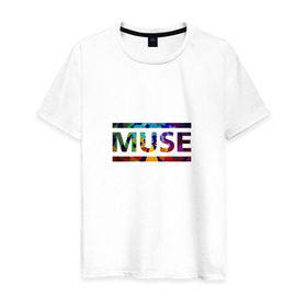 Мужская футболка хлопок с принтом Muse colour , 100% хлопок | прямой крой, круглый вырез горловины, длина до линии бедер, слегка спущенное плечо. | Тематика изображения на принте: muse