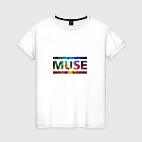 Женская футболка хлопок с принтом Muse colour , 100% хлопок | прямой крой, круглый вырез горловины, длина до линии бедер, слегка спущенное плечо | muse