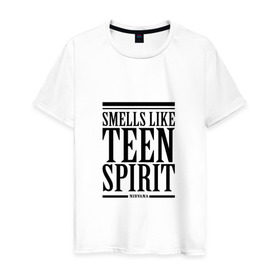 Мужская футболка хлопок с принтом Smells like teen spirit , 100% хлопок | прямой крой, круглый вырез горловины, длина до линии бедер, слегка спущенное плечо. | Тематика изображения на принте: smells like teen spirit