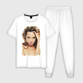 Мужская пижама хлопок с принтом Анджелина Джоли , 100% хлопок | брюки и футболка прямого кроя, без карманов, на брюках мягкая резинка на поясе и по низу штанин
 | angelina jolie | анджелина джоли | кинозвезда