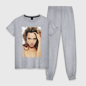 Женская пижама хлопок с принтом Анджелина Джоли , 100% хлопок | брюки и футболка прямого кроя, без карманов, на брюках мягкая резинка на поясе и по низу штанин | angelina jolie | анджелина джоли | кинозвезда