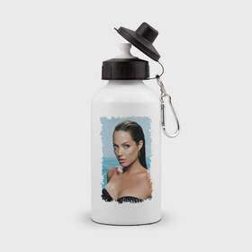Бутылка спортивная с принтом Angelina Jolie , металл | емкость — 500 мл, в комплекте две пластиковые крышки и карабин для крепления | angelina jolie | анджелина джоли | кинозвезда