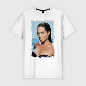 Мужская футболка премиум с принтом Angelina Jolie , 92% хлопок, 8% лайкра | приталенный силуэт, круглый вырез ворота, длина до линии бедра, короткий рукав | Тематика изображения на принте: angelina jolie | анджелина джоли | кинозвезда