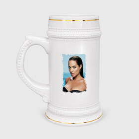 Кружка пивная с принтом Angelina Jolie ,  керамика (Материал выдерживает высокую температуру, стоит избегать резкого перепада температур) |  объем 630 мл | Тематика изображения на принте: angelina jolie | анджелина джоли | кинозвезда