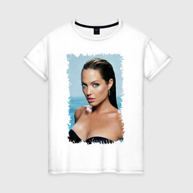 Женская футболка хлопок с принтом Angelina Jolie , 100% хлопок | прямой крой, круглый вырез горловины, длина до линии бедер, слегка спущенное плечо | Тематика изображения на принте: angelina jolie | анджелина джоли | кинозвезда