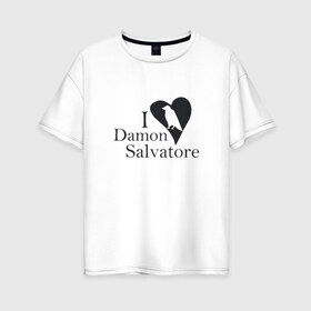 Женская футболка хлопок Oversize с принтом Деймон Сальваторе , 100% хлопок | свободный крой, круглый ворот, спущенный рукав, длина до линии бедер
 | damon | герой сериала дневники вампирадневники вампира