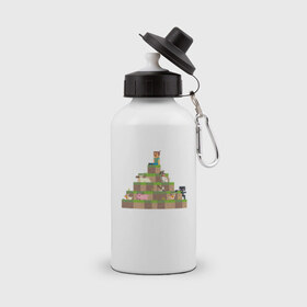 Бутылка спортивная с принтом Вершина холма в Minecraft , металл | емкость — 500 мл, в комплекте две пластиковые крышки и карабин для крепления | minecraft | майнкрафт | холм на котором сидят различные мобы из игры minecraftкубы