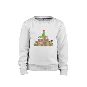 Детский свитшот хлопок с принтом Вершина холма в Minecraft , 100% хлопок | круглый вырез горловины, эластичные манжеты, пояс и воротник | minecraft | майнкрафт | холм на котором сидят различные мобы из игры minecraftкубы