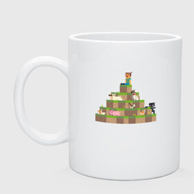 Кружка с принтом Вершина холма в Minecraft , керамика | объем — 330 мл, диаметр — 80 мм. Принт наносится на бока кружки, можно сделать два разных изображения | minecraft | майнкрафт | холм на котором сидят различные мобы из игры minecraftкубы