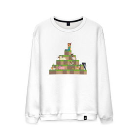 Мужской свитшот хлопок с принтом Вершина холма в Minecraft , 100% хлопок |  | minecraft | майнкрафт | холм на котором сидят различные мобы из игры minecraftкубы