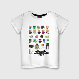 Детская футболка хлопок с принтом Мобы Minecraft , 100% хлопок | круглый вырез горловины, полуприлегающий силуэт, длина до линии бедер | Тематика изображения на принте: крипер