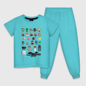 Детская пижама хлопок с принтом Мобы Minecraft , 100% хлопок |  брюки и футболка прямого кроя, без карманов, на брюках мягкая резинка на поясе и по низу штанин
 | Тематика изображения на принте: крипер