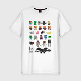 Мужская футболка премиум с принтом Мобы Minecraft , 92% хлопок, 8% лайкра | приталенный силуэт, круглый вырез ворота, длина до линии бедра, короткий рукав | крипер