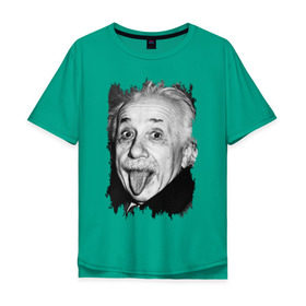 Мужская футболка хлопок Oversize с принтом Энштейн показывает язык , 100% хлопок | свободный крой, круглый ворот, “спинка” длиннее передней части | Тематика изображения на принте: albert einstein | альберт энштейн | учёный | физика