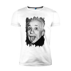 Мужская футболка премиум с принтом Энштейн показывает язык , 92% хлопок, 8% лайкра | приталенный силуэт, круглый вырез ворота, длина до линии бедра, короткий рукав | albert einstein | альберт энштейн | учёный | физика