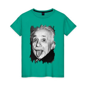 Женская футболка хлопок с принтом Энштейн показывает язык , 100% хлопок | прямой крой, круглый вырез горловины, длина до линии бедер, слегка спущенное плечо | albert einstein | альберт энштейн | учёный | физика