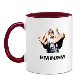 Кружка двухцветная с принтом Eminem Fuck , керамика | объем — 330 мл, диаметр — 80 мм. Цветная ручка и кайма сверху, в некоторых цветах — вся внутренняя часть | marshal mathers | rap | slim shady