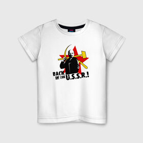 Детская футболка хлопок с принтом Back in the USSR , 100% хлопок | круглый вырез горловины, полуприлегающий силуэт, длина до линии бедер | the beatles | ленин | серп и молот