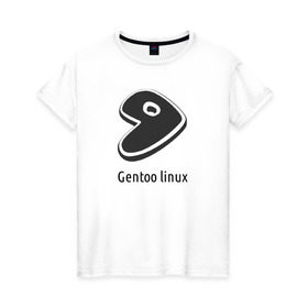 Женская футболка хлопок с принтом Gentoo linux , 100% хлопок | прямой крой, круглый вырез горловины, длина до линии бедер, слегка спущенное плечо | gentoo | gentoo linuxпрограммист | linux | unix | админ
