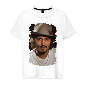Мужская футболка хлопок с принтом Джонни Депп (Johnny Depp) , 100% хлопок | прямой крой, круглый вырез горловины, длина до линии бедер, слегка спущенное плечо. | johnny depp | голливуд | джонни депп | кинозвезда