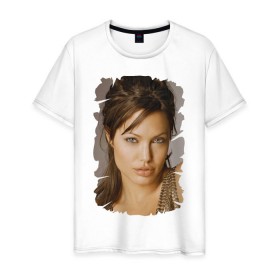 Мужская футболка хлопок с принтом Анджелина Джоли , 100% хлопок | прямой крой, круглый вырез горловины, длина до линии бедер, слегка спущенное плечо. | angelina jolie | анджелина джоли | кинозвезда