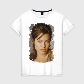 Женская футболка хлопок с принтом Анджелина Джоли , 100% хлопок | прямой крой, круглый вырез горловины, длина до линии бедер, слегка спущенное плечо | Тематика изображения на принте: angelina jolie | анджелина джоли | кинозвезда
