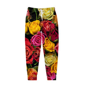 Мужские брюки 3D с принтом Цветы , 100% полиэстер | манжеты по низу, эластичный пояс регулируется шнурком, по бокам два кармана без застежек, внутренняя часть кармана из мелкой сетки | flower | девушкам | розы | цветочки | цветы