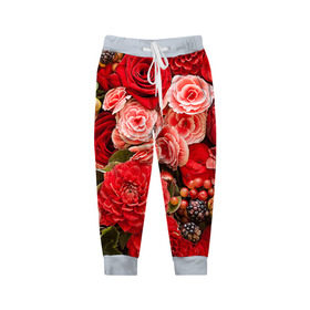 Детские брюки 3D с принтом Цветы , 100% полиэстер | манжеты по низу, эластичный пояс регулируется шнурком, по бокам два кармана без застежек, внутренняя часть кармана из мелкой сетки | flower | девушкам | розы | цветочки | цветы