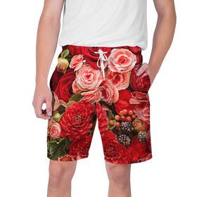 Мужские шорты 3D с принтом Цветы ,  полиэстер 100% | прямой крой, два кармана без застежек по бокам. Мягкая трикотажная резинка на поясе, внутри которой широкие завязки. Длина чуть выше колен | flower | девушкам | розы | цветочки | цветы