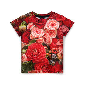Детская футболка 3D с принтом Цветы , 100% гипоаллергенный полиэфир | прямой крой, круглый вырез горловины, длина до линии бедер, чуть спущенное плечо, ткань немного тянется | flower | девушкам | розы | цветочки | цветы