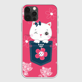 Чехол для iPhone 12 Pro Max с принтом Котик , Силикон |  | Тематика изображения на принте: девушкам | карман | киса | котик | кошка | цветы
