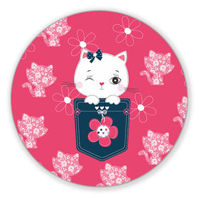 Коврик круглый с принтом Котик , резина и полиэстер | круглая форма, изображение наносится на всю лицевую часть | девушкам | карман | киса | котик | кошка | цветы