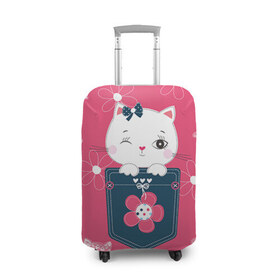 Чехол для чемодана 3D с принтом Котик , 86% полиэфир, 14% спандекс | двустороннее нанесение принта, прорези для ручек и колес | Тематика изображения на принте: девушкам | карман | киса | котик | кошка | цветы
