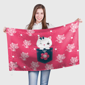 Флаг 3D с принтом Котик , 100% полиэстер | плотность ткани — 95 г/м2, размер — 67 х 109 см. Принт наносится с одной стороны | Тематика изображения на принте: девушкам | карман | киса | котик | кошка | цветы