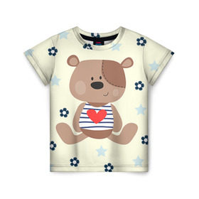 Детская футболка 3D с принтом Мишка , 100% гипоаллергенный полиэфир | прямой крой, круглый вырез горловины, длина до линии бедер, чуть спущенное плечо, ткань немного тянется | девушкам | медведь | мишка | цветок