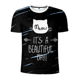 Мужская футболка 3D спортивная с принтом Прекрасный день , 100% полиэстер с улучшенными характеристиками | приталенный силуэт, круглая горловина, широкие плечи, сужается к линии бедра | cat | meow | киса | котик | кошка | прекрасный день